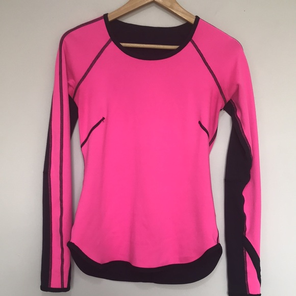 Lululemon Runder Under Long Sleeve shirt Black Swan / Raspberry Glo Light 8 - Picture 9 of 14